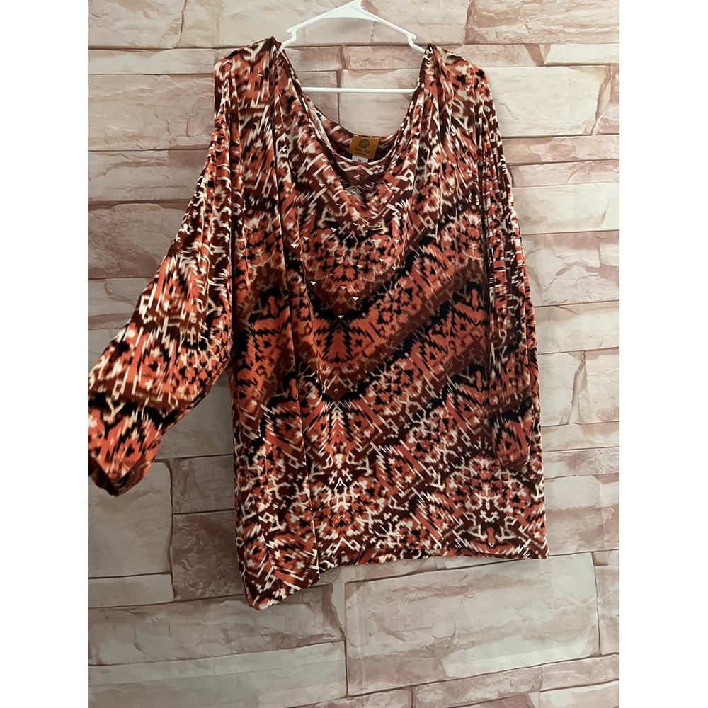 Ruby Rd-Woman‎ Plus Cowl Neck Blouse-Size 2X Orange studded